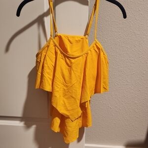 Yellow Ruffled Women's Swim Top Size Large